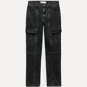 Zara Black Mid Rise Slim Cargo Jeans